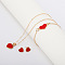 Heart Alloy Enamel Link Bracelets & Stud Earrings & Pendant Necklaces for Women, Red, 420mm