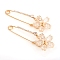 Rack Plating Iron Safety Brooch, with Crystal Glass Rhinestone, Flower, Light Gold, 78.5x28mm, Pin: 1.5mm