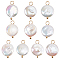 10Pcs Natural Baroque Pearl Keshi Pearl Pendants, Flat Round Charms, Cultured Freshwater Pearl, with Brass Loops, Floral White, Golden, 17.5x11x4.5mm, Hole: 2.1~3.1mm