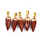 Natural Red Jasper Pendants, Bullet Charms with Golden Color Brass Findings, Faceted, 24.5~28.5x7~9mm, Hole: 7.5x3.5mm