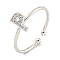 Rack Plating Brass Open Cuff Rings for Women, with Cubic Zirconia, Cadmium Free & Lead Free, Long-Lasting Plated, Letter, Letter P, Inner Diameter: 17.5mm, Letter: 8x4.5mm