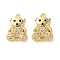 Rack Plating Brass Clear & Black Cubic Zirconia Bear Connector Charms, Long-Lasting Plated, Lead Free & Cadmium Free, Real 18K Gold Plated, 16x11.5x2.5mm, Hole: 1.4mm