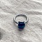 Square 304 Stainless Steel with Glass Finger Rings, Stainless Steel Color, Blue Violet, 10mm, US Size 7(17.3mm)