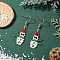 TOHO Round Seed Beads Dangle Earrings, Snowman, with 304 Stainless Steel Earring Hooks, Golden, Green, 49x17~18mm