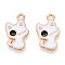 Alloy Enamel Pendants, Cadmium Free & Nickel Free & Lead Free, Light Gold, Cat Charm, White, 18.5x12x1.2mm, Hole: 1.6mm