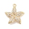Brass Pave Clear Cubic Zirconia Pendants, Cadmium Free & Nickel Free & Lead Free, Starfish, Long-Lasting Plated, Real 14K Gold Plated, 18.5x16.5x3.5mm, Hole: 1.4mm