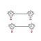 Brass Rhinestone Nipple Rings, Platinum, Heart, 31mm