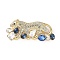 Cheetah Zinc Alloy Rhinestones Brooches, Crystal, 27.5x64.5mm