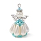 Pearlized Glass Pearl Beads  Pendants, Angel Charms, with Alloy Wings and Iron Findings, Deep Sky Blue, 41x22x20mm, Hole: 3mm