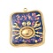 304 Stainless Steel Epoxy Resin with Natural Shell and Sequins Inside Pendants, Square with Crab Charms, Real 18K Gold Plated, PVD Vacuum Plating, Purple, 25.5x22x3mm, Hole: 1.5mm