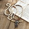 Bohemian Style Cattle Head Resin & Rhinestone Pendant Natural Howlite Round Beaded Necklaces for Women, 33.86~34.65 inch(86~88cm)