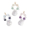 3Pcs 3 Styles Round Natural Amethyst & Dyed Quartz & Rose Quartz & Green Aventurine & Lapis Lazuli & Citrine Round Beaded Big Pendants, Faceted Glass Teardrop Charms with Copper Wire Wrapped, Golden, 53.5~55x27~28x20mm, Hole: 3mm, 1pc/style