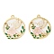 Rack Plating Alloy Enamel Pendants, Golden, Ring with Flower & Bird Charm, Pink, 30.5x27x1mm, Hole: 2mm