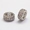 Brass Micro Pave Cubic Zirconia European Beads, Rondelle, Large Hole Beads, Lead Free & Nickel Free, Platinum, 7x3mm, Hole: 4mm
