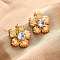 304 Stainless Steel Rhinestone Stud Earrings, Flower, Real 18K Gold Plated, 22x22mm