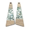 Wooden Pendants, Resin and Gold Foil, Triangle, Dark Sea Green, 57x19x4mm, Hole: 2mm