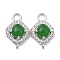 Brass Micro Pave Clear Cubic Zirconia Connector Charms, Rhombus Links with Green Glass, Real Platinum Plated, 14x9x5mm, Hole: 2mm and 1mm