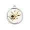 304 Stainless Steel Pave Natural Black Onyx(Dyed & Heated) Pendants, Golden & Stainless Steel Color, Flat Round with Sun and Moon, 23.5x20.5x4.5mm, Hole: 2mm