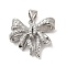 Brass Micro Pave Clear Cubic Zirconia Pendants, Bowknot, Platinum, 18x21.5x6mm, Hole: 4.5x4mm