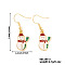 Christmas Theme Brass Dangle Earrings, Golden, Snowman, 38x12mm