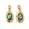Natural Paua Shell Oval Pendants, with Brass Settings, Real 18K Gold Plated, 16x9x4.5mm, Hole: 5x2.5mm