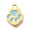 304 Stainless Steel Enamel Charms, Real 14K Gold Plated, Paw Print Charm, Sky Blue, 10x8x1mm, Hole: 1.6mm