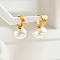 Oval Stainless Steel Hoop Earrings, Golden, with Imitation Pearl, White, 25x15.8mm