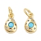 Brass Micro Pave Cubic Zirconia Charms, Cadmium Free & Nickel Free & Lead Free, with Jump Ring, Teardrop, Real 18K Gold Plated, Cyan, 10.5x6x2.5mm, Hole: 3mm