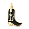 Brass Pendants, Boot/Shoes Charms, with Enamel, Fish Charm, Lead Free & Cadmium Free, Long-Lasting Plated, Rack Plating, Real 18K Gold Plated, Black, 22x15.5x2mm, Jump Ring: 5x1mm, Inner Diameter: 3mm
