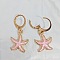 Ocean Theme Alloy Enamel Star Leverback Earrings, Golden, Pink, 32x15mm