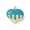 Rack Plating Brass Enamel Pendants, with Jump Ring, Long-Lasting Plated, Lead Free & Cadmium Free, Real 18K Gold Plated, Heart Charm, Medium Turquoise, 20.5x20.5x10.5mm, Hole: 3mm