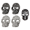 4Pcs 2 Colors Skull Zinc Alloy Rhinestone Brooches for Backpack Clothes, Mixed Color, 40x26.5mm, 2pcs/color