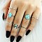 7Pcs Alloy with Synthetic Turquoise Finger Rings, Horse Eye/Flat Round/Triangle, Antique Silver, Inner Diameter: 14~18mm