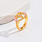 Heart & Flower Brass Pearl Pink Enamel Adjustable Finger Rings, Golden, Letter V, 14mm, Inner Diameter: 17mm