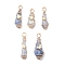5Pcs 5 Styles Electroplated Natural Quartz Crystal Copper Wire Wrapped Pendants, Teardrop Charms, with Brass Beads, Golden, Sky Blue, 25~37x6~13mm, Hole: 3.5~4mm, 1pc/style