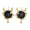 Rack Plating Eye Brass Stud Earrings, with Glass, Cadmium Free & Lead Free, Long-Lasting Plated, Real 18K Gold Plated, Midnight Blue, 27.5x20mm