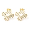 Hollow Rhombus Real 18K Gold Plated Brass Stud Earrings, with Enamel and Cubic Zirconia, White, 16x15.5mm