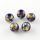 Rose Flower Pattern Printed Round Glass Beads GFB-R005-10mm-C-2