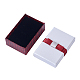 クラフトコットンいっぱい長方形の厚紙ジュエリーセットボックスとちょう結び  リングのために  ピアス  ネックレス  ホワイト＆ブラウン  9x6x3cm CBOX-N006-03-4