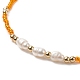 7 pz 7 colori perle naturali e semi di vetro e cavigliere elasticizzate con perline in ottone per donna AJEW-AN00529-5