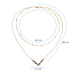 真鍮の二層ネックレス  キュービックジルコニア付き  真鍮アズキチェーンと衛星チェーン  304ステンレススチールカニカン  V字形  ゴールドカラー  14.37インチ（36.5cm） NJEW-JN02670-2
