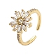 Кольца-манжеты из цветочной латуни с микропаве из кубического циркония для женщин RJEW-A069-01A-G-4