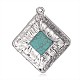 Antique Silver Plated Rhombus Alloy Dyed Synthetic Turquoise Pendants PALLOY-E399-01AS-2