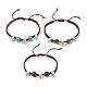 3 pz naturale occhio di tigre e pietra lavica e braccialetti di perline intrecciate turchesi sintetiche con teschio in lega BJEW-JB08114-02-1