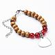 Wood Beads Charm Bracelets BJEW-JB02773-2