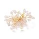 Brosche mit natürlichen Rosenquarzsplittern und Perlenblumen JEWB-BR00098-03-3