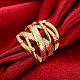 Classic Real 18K Gold Plated Tin Alloy Czech Rhinestone Wide Band Finger Ring RJEW-BB00968-02-4