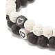 2 pièces 2 styles pierre de lave naturelle (teinte) bracelets extensibles en perles rondes sertis de coeur BJEW-JB07579-4