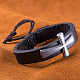 Регулируемые ретро крест сплава цинка и кожаные браслеты шнур BJEW-BB16038-7