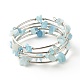 Bracelets enveloppants en perles d'aigue-marine naturelle à 5 boucle pour femme BJEW-JB01517-03-1